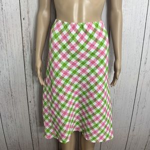 Anthropologie Paul & Joe Seeksucker Gingham Plaid A Line MIDI Skirt Size 40